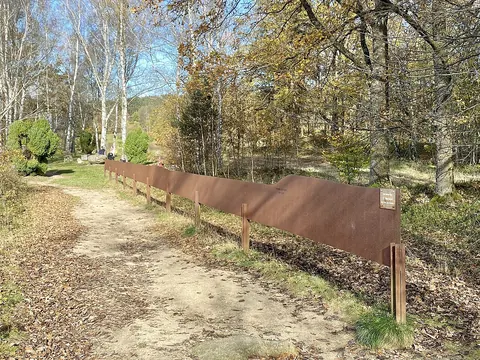 Instalación del meridiano junto a un camino arbolado de Blockheide